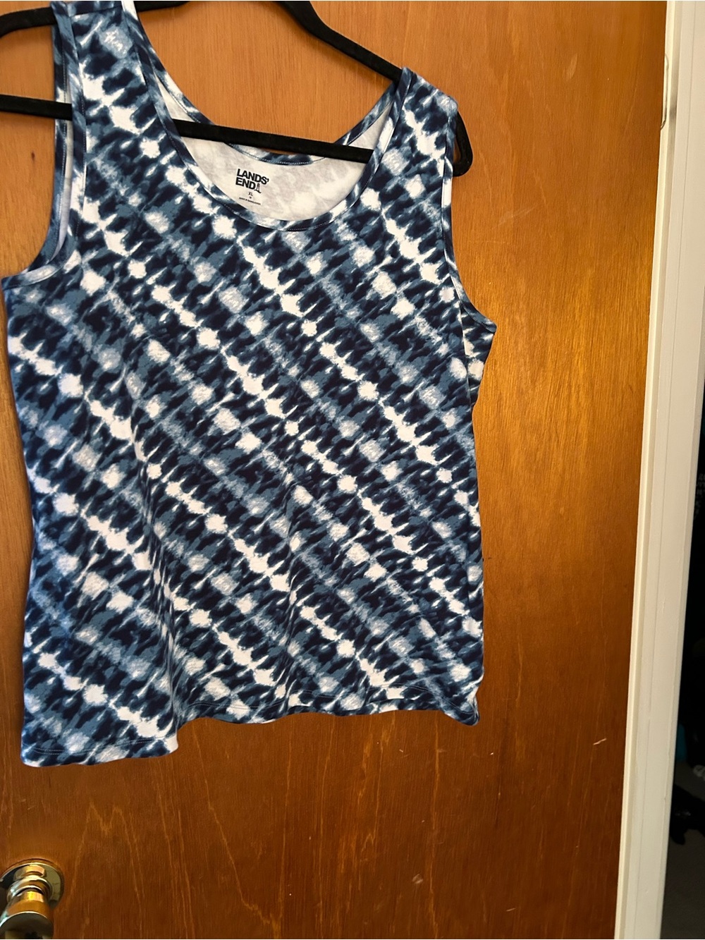 Lands' End Blue and White Tie-Dye Scoop Neck Tank